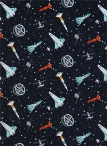 Fat Quarter Makower Galaxy Space Rockets 100% Cotton Quilting Fabric - Picture 1 of 1