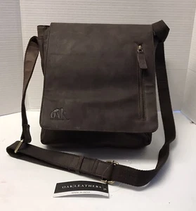 Umhängetasche Eiche Leder Unisex braun rustikal Leder Klappe Neu mit Etikett - Bild 1 von 14