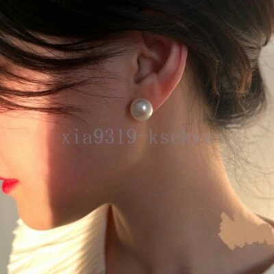 Huge AAAA 13-14mm Real Natural South Sea White Pearl Stud Earrings 14k Gold F - Image 1 of 4