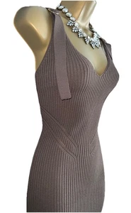 Wunderschönes Karen Millen ❤️ XS 6 8 10 UK Khaki Rippstrick Midikleid Party Wackeln - Bild 1 von 11