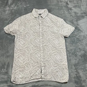 Perry Ellis 100% Linen Short Sleeve Line Print Button Up Shirt Size Small Beach - Picture 1 of 7