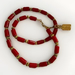 Vintage Givenchy rote Perlen Halskette goldfarbene Glieder Designer Statement - Bild 1 von 11