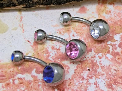 3 Pezzo Piercing Ombelico Acciaio Inox 8mm Bottone Cristalli Strass Banane - Immagine 1 di 4