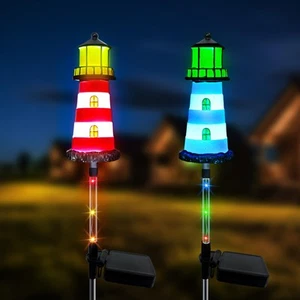 Solar Lights Outdoor Waterproof,2 PCS Lighthouse Solar Outdoor Lights,IP65 Wa... - Picture 1 of 7