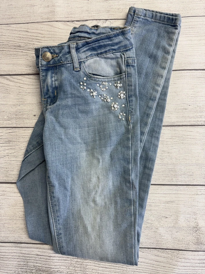 dELiA*s Jeans Womens 0 Light Wash Skinny Stretch Embellished Pearl Rhinestone - Image 1 of 4