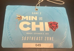 JJ MCCARTHY DEBUT FIELD PASS/ TICKET CHICAGO BEARS VS MINNESOTA VIKINGS 9/8/25 d - Picture 1 of 5