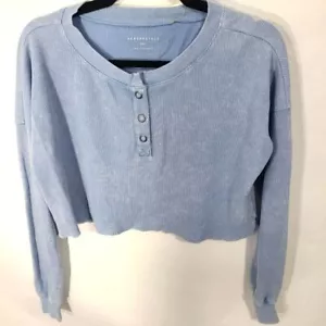 Aeropostale Women's Size XXS Cropped Lt Blue Shirt Top Long Sleeves - Picture 1 of 6