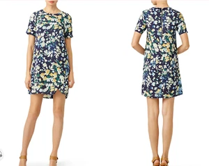 Slate & Willow Women Sz 4 Blue Floral Throw Shift Dress - Picture 1 of 7