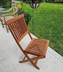 Silla Plegable Madera Teca 34.5" Respaldo de Listones Sin Brazos Patio Porche o Interior #1 - Imagen 1 de 9