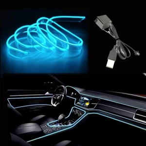 El Wire Ice Blue Interior Car LED Strip Lights, 2M Neon Wire USB 5V with Fuse Pr - Picture 1 of 7