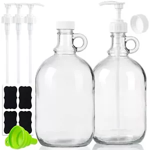 2 Pack 64 Oz Laundry Detergent Dispenser With Pump And Lid Half Gallon Glass Pum - Picture 1 of 6