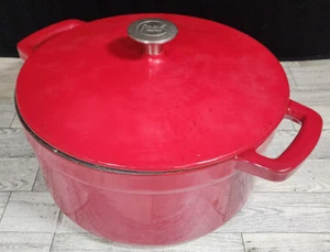 Vtg Food Network Red Enameled Cast Iron 5.5 quart Dutch Oven Double Handle & Lid - Picture 1 of 12