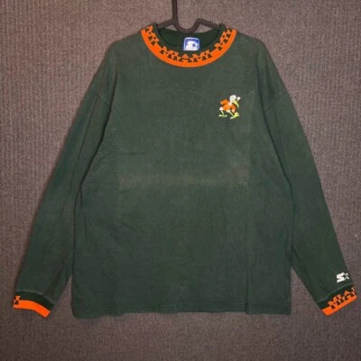 Starter Tshirt Men's Large Green Vintage Embroidered Miami Hurricanes Sports  - Image 1 of 4