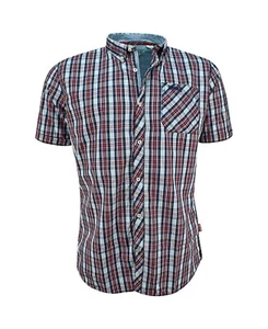 Lonsdale Button Down Short Sleeve Shirt Red White Blue Shirt Slim-Fit SMALL Rare - Picture 1 of 9
