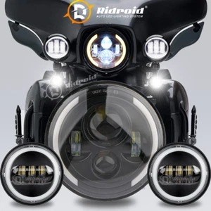 For Harley Heritage Softail Classic 7" LED Headlight+Pair 4.5" Fog Passing Light - Picture 1 of 24