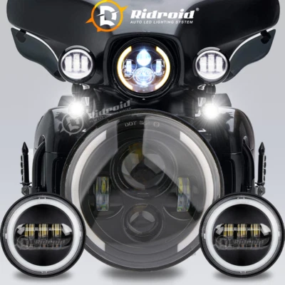 Farol de LED para Harley Heritage Softail Classic 7" + par de luz de passagem de neblina 4,5" - Imagem 1 de 4