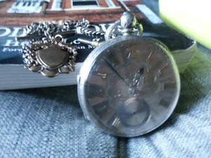 1889 English Sterling Silver Pocket Watch Fancy Dial and Albert chain and fob - Picture 1 of 6