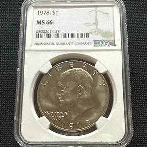 Beautiful Orange Toner 1978 1$ Eisenhower Dollar NGC MS-66 - Picture 1 of 4