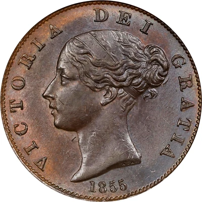 1855 GREAT BRITAIN QUEEN VICTORIA COPPER 1/2 PENNY S-3949 KM-726 PCGS MS-62 BWN - Image 1 of 3