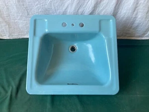 Vtg Mid Century 20x18 Cast Iron Regency Blue Porcelain Drop In Bath Sink 432-24E - Picture 1 of 13
