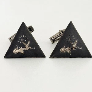 Gemelli triangolo ballerina Niello smalto nero argento sterling Siam vintage - Foto 1 di 8