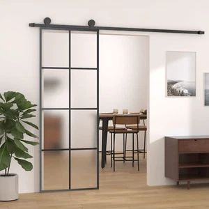 Sliding Door Aluminium and Glass 76x205 Black H7J3 - Picture 1 of 6