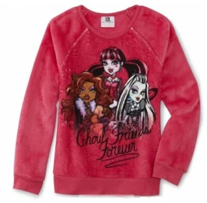 MONSTER High Shirt Girl's 14/16 NEW Draculaura Frankie Clawdeen Soft Fuzzy Top - Picture 1 of 4
