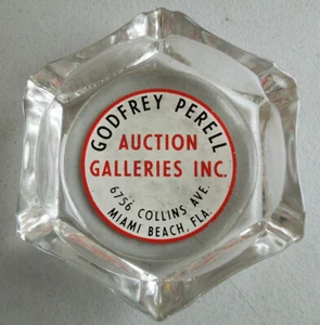 Godfrey Perell AUCTION GALLERIES Miami Beach FL Glass Advertising ASHTRAY - Picture 1 of 4