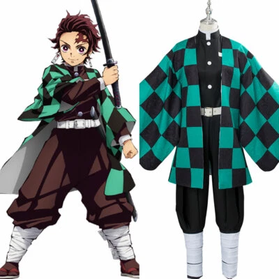 Demon Slayer Kimetsu No Yaiba Kamado Tanjiro Cosplay Costume Wig Kimono Outfits - Image 1 of 4
