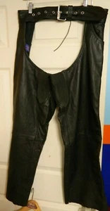 Unik Premium Black Leather Motorcycle Chaps Size XXXL 35" Inseam Excellent Cond - Picture 1 of 6