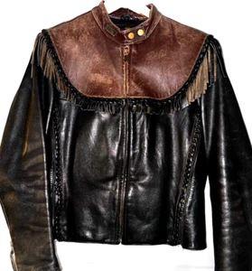 women vintage 2pc Harley Davidson Willie G Fringe Leather Jacket snap out lining - Picture 1 of 18