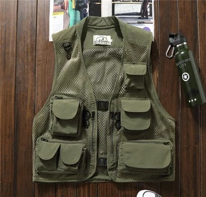 Weste Weste Jacke wasserdicht Netzweste Army Grün Herren Outdoor Fliegenfischen - Bild 1 von 14