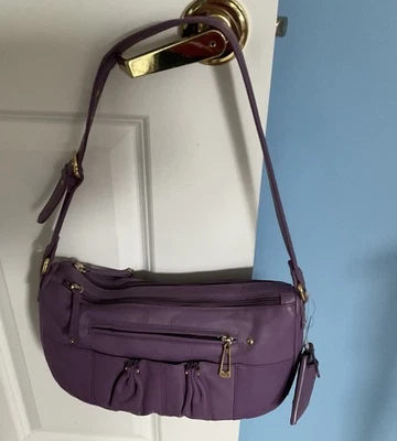Bolso de hombro vintage Stone Mountain de cuero púrpura herrajes dorados bolsillos con cremallera Foto 1 de 4