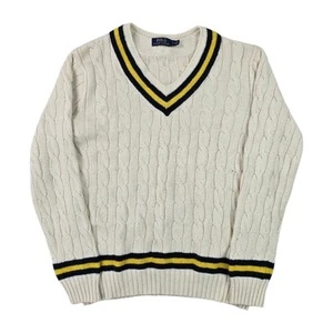Jersey de cricket Polo Ralph Lauren tejido con cable blanco grande para hombre - Imagen 1 de 8