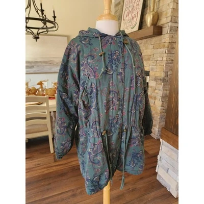 Chaqueta Anorak Con Capucha Estampado Paisley Verde Años 80 Bolsillos con Cordón Mediana Foto 1 de 4