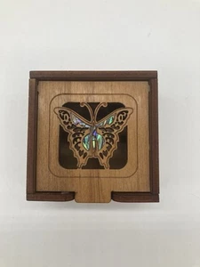 Wooden Butterfly Keepsake Trinket Box with Shell Inlay - Made in New Zealand - Picture 1 of 10