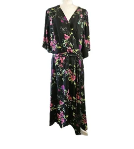 Tahari Dress Women Plus 20W Black Floral Sheer Lined Belted Faux Wrap Maxi Goth - Picture 1 of 12