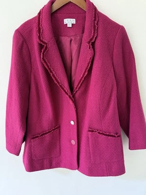 Chaqueta Blazer Joan Rivers Tweed Boucle Rosa Fuscia Talla 22W Manga Larga Carrera Foto 1 de 4