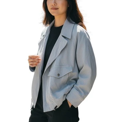 Abrigo Lysse New York Azul Recortado Trench Chaqueta Cordón Dobladillo Cuello Foto 1 de 4