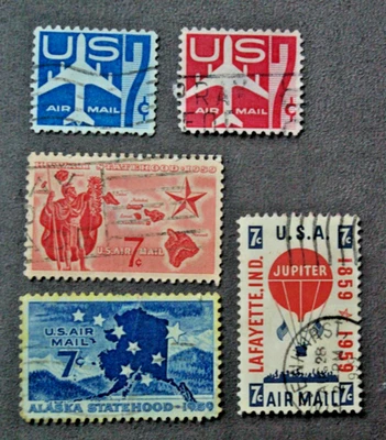 USA Stamps .. 7c .. Air Mail .. Used .. Singles .. Alaska, Hawaii Statehood, etc - Image 1 of 2