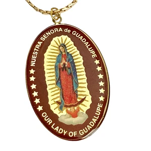 Vintage Our Lady of Guadalupe Necklace Catholic Mexican Saint 20" Gold Tone - Picture 1 of 9
