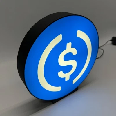 Синий USDC крипто монета светодиодный гараж знак 9 «широкая настенная полка стола декор подарок искусства - Изображение 1 из 4