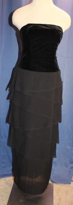 Xscape black stretch velvet layered chiffon formal evening long dress 4 NWT - Image 1 of 4