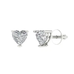 VVS1 Zirconia Diamond Stud Earrings for Women, Screw back (1 cttw 5mm Heart-Cut) - Picture 1 of 20