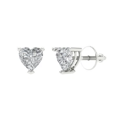 VVS1 Zirconia Diamond Stud Earrings for Women, Screw back (1 cttw 5mm Heart-Cut) - Image 1 of 4