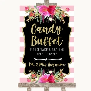 Gold & Pink Stripes Candy Buffet Personalised Wedding Sign - Picture 1 of 8