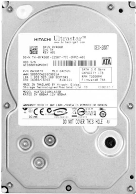 FESTPLATTE DELL 0YR660 YR660 HUA721010KLA330 1TB 7200U/min 32MB SATA II 3.5" - Bild 1 von 3