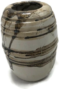 Handmade Hand Spun Signed Glazed Brown White Vase Pottery Bowl 7 inch Tall - Picture 1 of 8