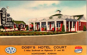 MONTGOMERY ALABAMA DOBY'S HOTEL COURT ROADSIDE MOTEL VINTAGE LINEN POSTCARD - Picture 1 of 2