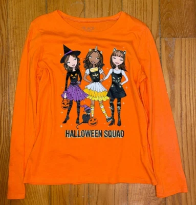 CHILDREN's PLACE: Girls Halloween Squad, Orange Long Sleeve Shirt, Size L 10-12 - Image 1 of 3